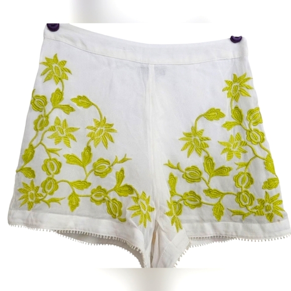 TOPSHOP Viscose High Waist White and Green Embroidered Shorts. Size 4 - Picture 1 of 11